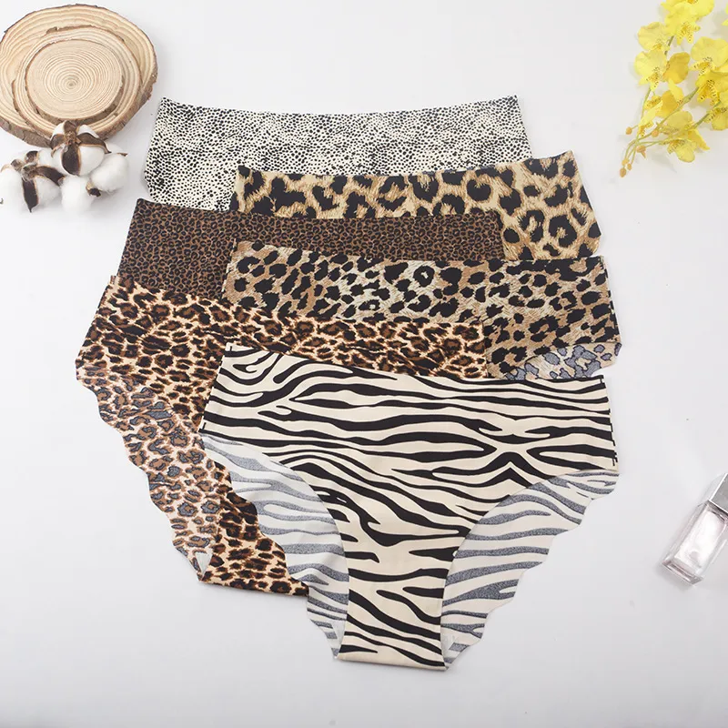 Women Fashion Sexy Leopard Seamless Ice Silk Low Waist Underpants
