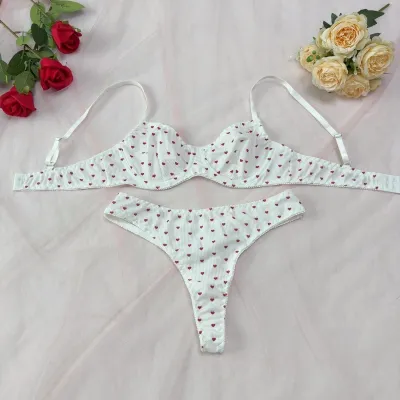 Women Fashion Sexy Printed Steel Ring Bra Underpants Two-Piece Set