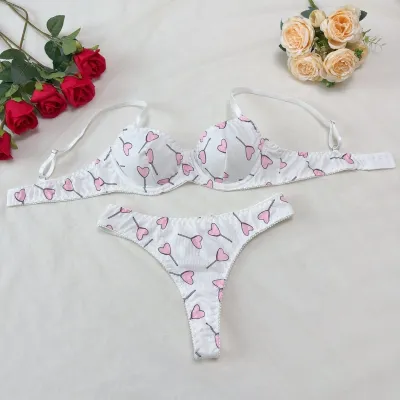 Women Fashion Sexy Printed Steel Ring Bra Underpants Two-Piece Set