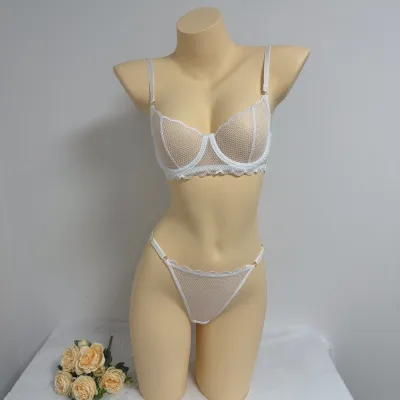 Women Fashion Sexy Solid Color Hollow Perspective Push-Up Bra Underpants Set