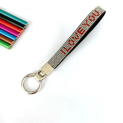 Fashion Rhinestone Letter Slogan Lanyard Keychain