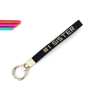 Fashion Rhinestone Letter Slogan Lanyard Keychain
