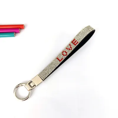 Fashion Rhinestone Letter Slogan Lanyard Keychain