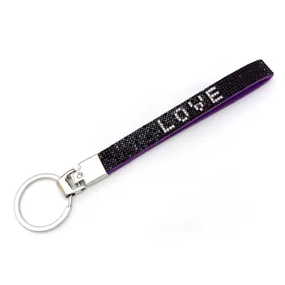 Fashion Rhinestone Letter Slogan Lanyard Keychain
