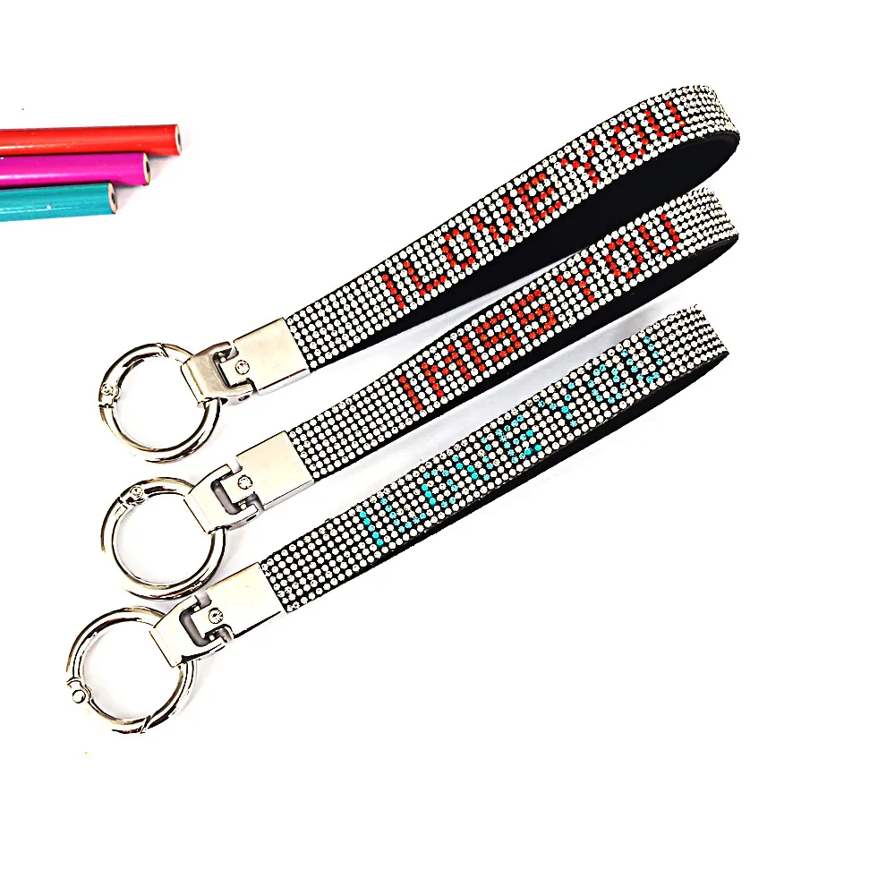 Fashion Rhinestone Letter Slogan Lanyard Keychain