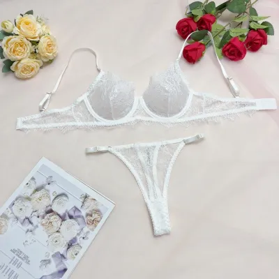 Women Fashion Sexy Solid Color Lace Hollow Bra Underpants Set