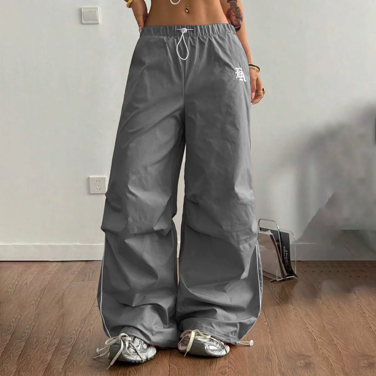 Women Fashion Casual Retro Drawstring Wide Leg Pants