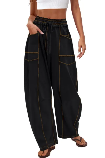 Women Fashion Casual Solid Color High Waist Loose Wide Leg Pants