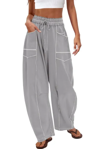 Women Fashion Casual Solid Color High Waist Loose Wide Leg Pants