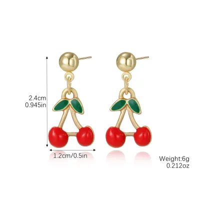 Women Fashion Sweet Cherry Earrings in Zinc Alloy