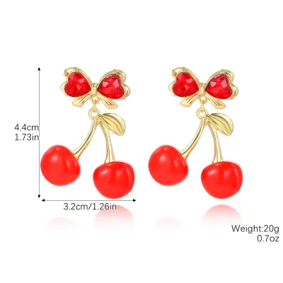 Women Fashion Sweet Cherry Earrings in Zinc Alloy
