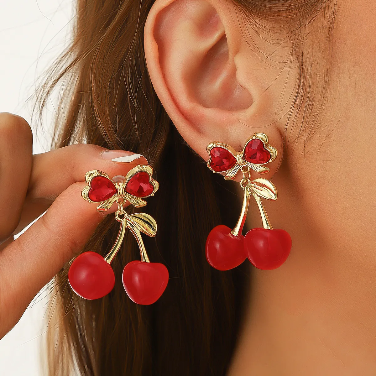 Women Fashion Sweet Cherry Earrings in Zinc Alloy
