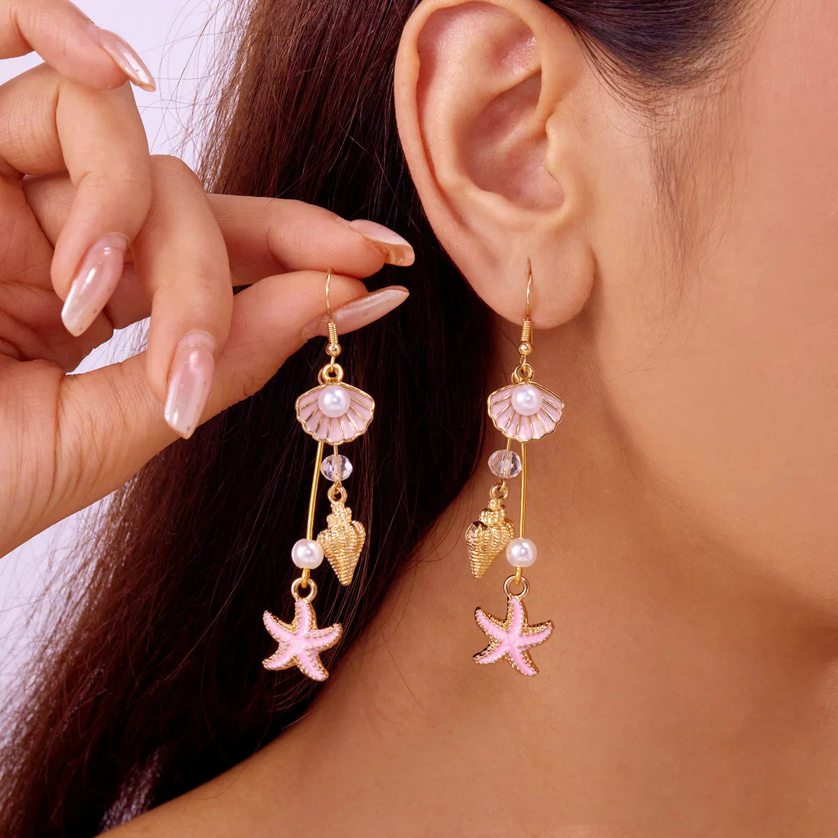 Women Fashion Conch Shell Starfish Earrings