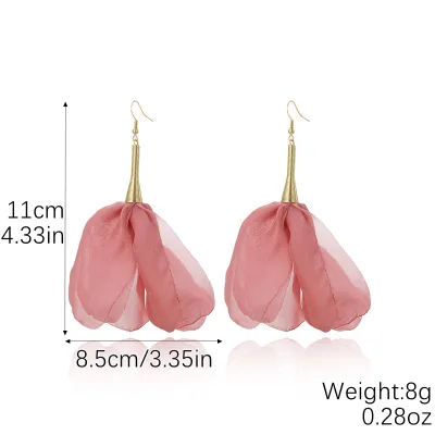 Women Fashion Solid Color Floral Tassel Earrings