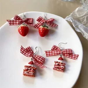 Women Fashion Cartoon Small Cake Candy Bowknot Earrings