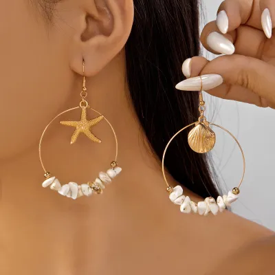 Women Fashion Boho Asymmetric Starfish Shell Earrings