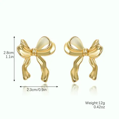 Women Fashion Exaggerated Metal Imitation Pearl Bowknot Earrings
