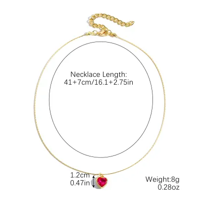 Women Fashion Simple Zircon Heart-Shaped Alloy Cross Chain Necklace