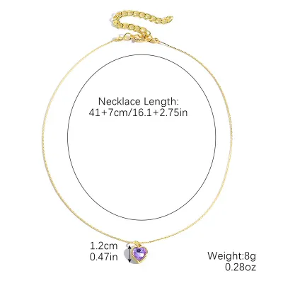 Women Fashion Simple Zircon Heart-Shaped Alloy Cross Chain Necklace