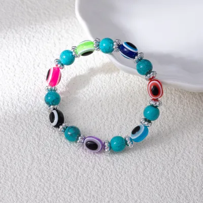 Women's Fashion Evil Eye Beaded Black Gallstone Elastic Bracelet