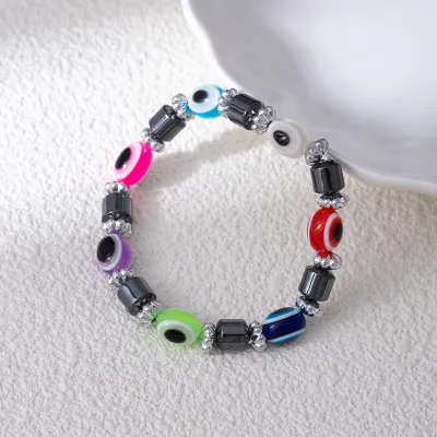 Women's Fashion Evil Eye Beaded Black Gallstone Elastic Bracelet