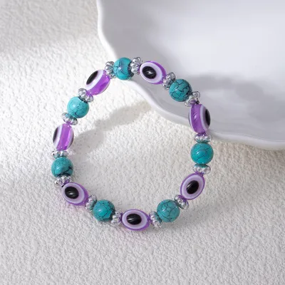 Women's Fashion Evil Eye Beaded Black Gallstone Elastic Bracelet
