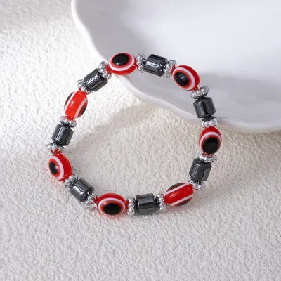 Women's Fashion Evil Eye Beaded Black Gallstone Elastic Bracelet