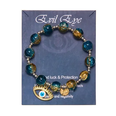 Women Fashion Boho Creative Palm Eye Devil'S Eye Elastic Beaded Bracelet Jewelry