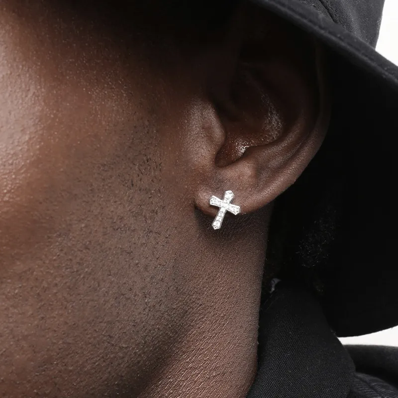 Men Fashion Micro-Inlaid Zircon Cross Earrings
