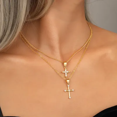 Women Fashion Simple Stainless Steel Cross Twist Chain Pendant Necklace