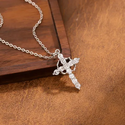 Women's Fashion Creative Zircon Cross Turnable Necklace