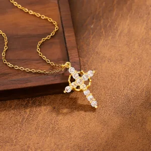 Women's Fashion Creative Zircon Cross Turnable Necklace