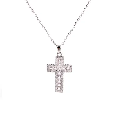 Multicolor Zircon Cross Pendant Necklace Copper Geometry Jewelry