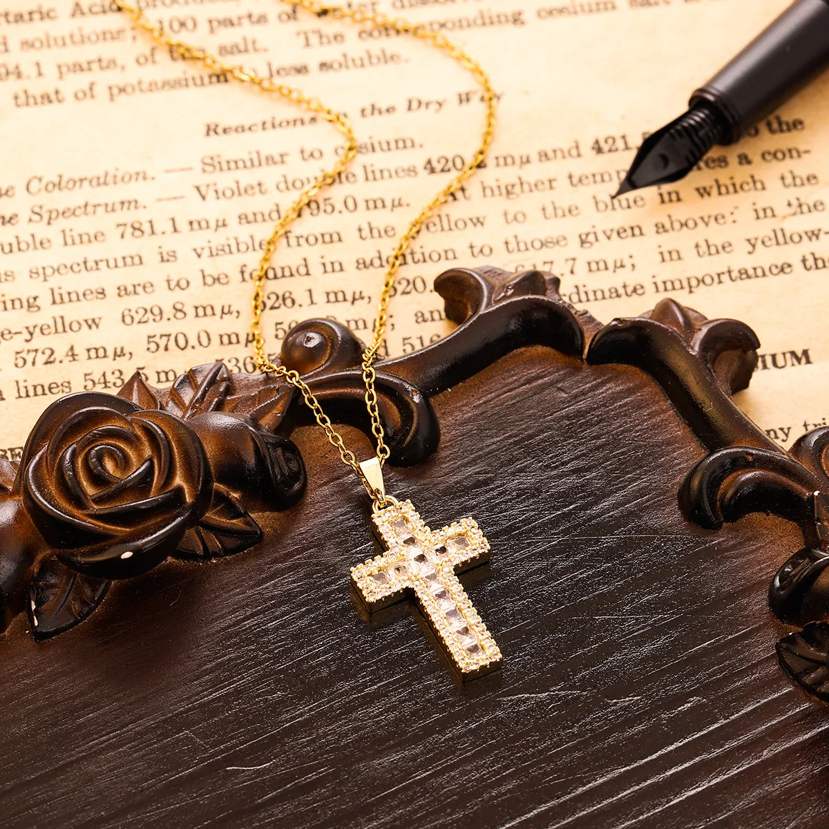 Multicolor Zircon Cross Pendant Necklace Copper Geometry Jewelry