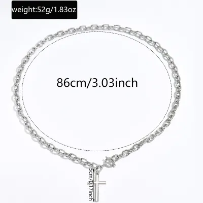 Women's Fashion Exaggerated Simple Stacked Cross Pendant Thick Chain Necklace