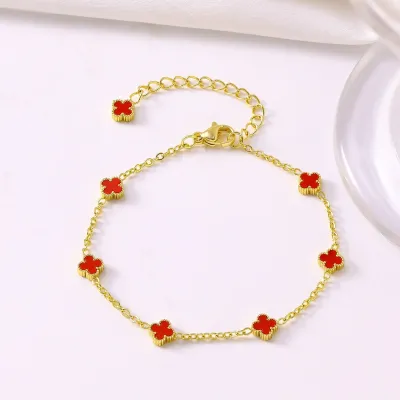 Women Fashion 18k Plating 9mm Lucky Four-Leaf Clover Bracelet