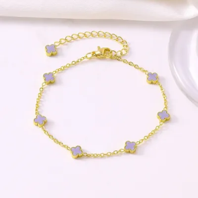 Women Fashion 18k Plating 9mm Lucky Four-Leaf Clover Bracelet