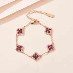 Women Elegant Four-Leaf Clover Zircon Floral Bracelet Jewelry