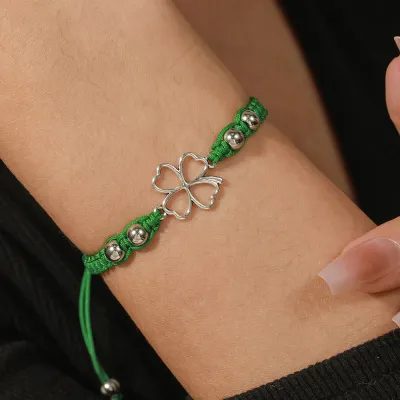 Women's Fashion Green Natural Stone Four-Leaf Clover Love Bracelet