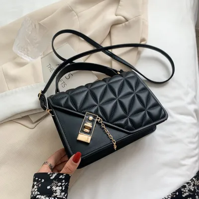 Women Fashion Simple Solid Color Rhombic Chain Small Square Crossbody Bag