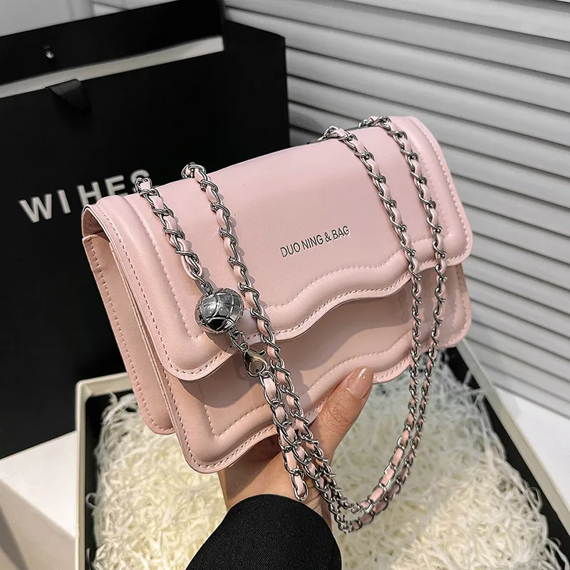 Women Fashion Casual Solid Color Simple Chain Small Square Crossbody Bag