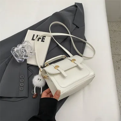 Women Retro Solid Color Pendant Small Square PU Crossbody Bag with Adjustable Strap