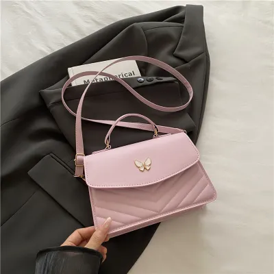 Women Fashion Casual Solid Color Butterfly Clasp Small Square Crossbody Bag