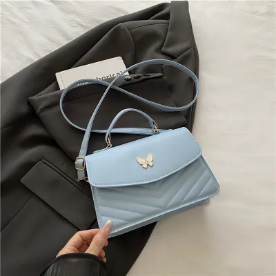 Women Fashion Casual Solid Color Butterfly Clasp Small Square Crossbody Bag