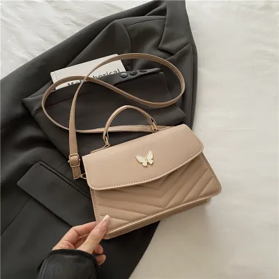 Women Fashion Casual Solid Color Butterfly Clasp Small Square Crossbody Bag
