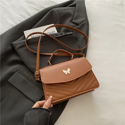 Women Fashion Casual Solid Color Butterfly Clasp Small Square Crossbody Bag