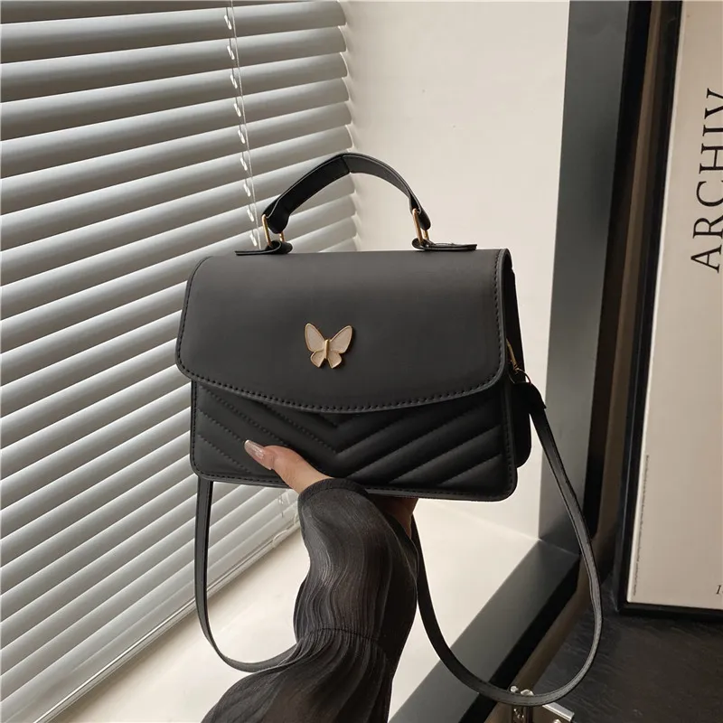 Women Fashion Casual Solid Color Butterfly Clasp Small Square Crossbody Bag