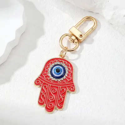 Women Retro Ethnic Evil Eye Oil Drop Alloy Keychain Bag Pendant Jewelry