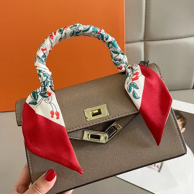 Women Fashion Flower Printed Thin Long Silk Ribbon Bag Scarf