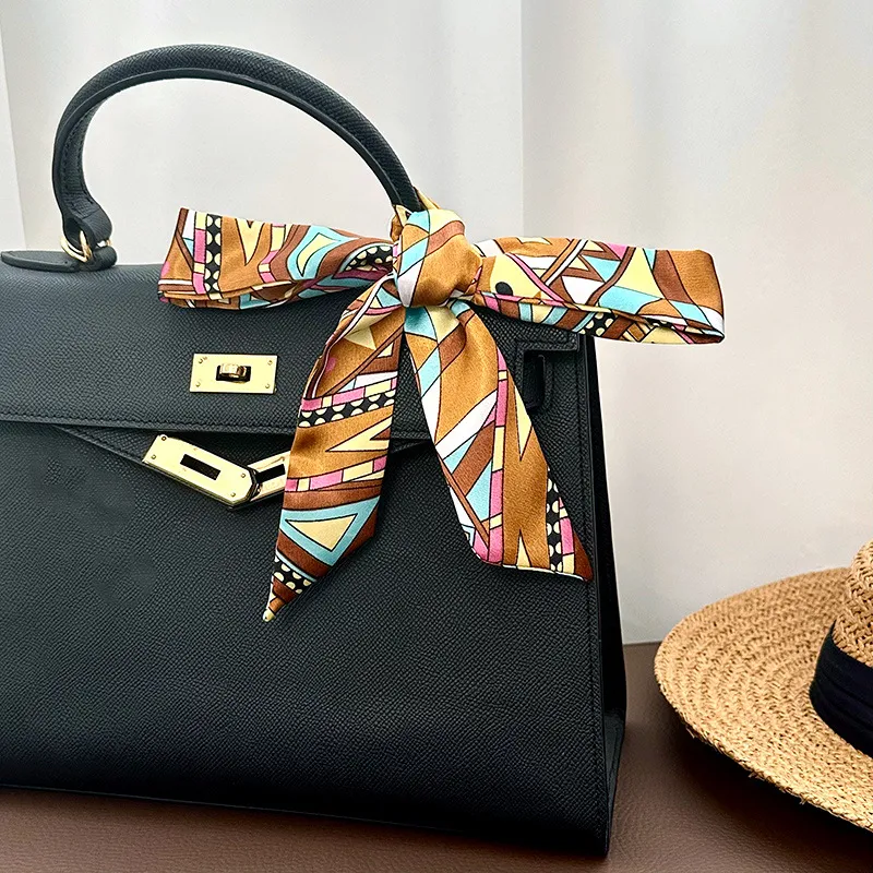 Women Fashion Printed Ribbon Tie-Up Bag Scarf